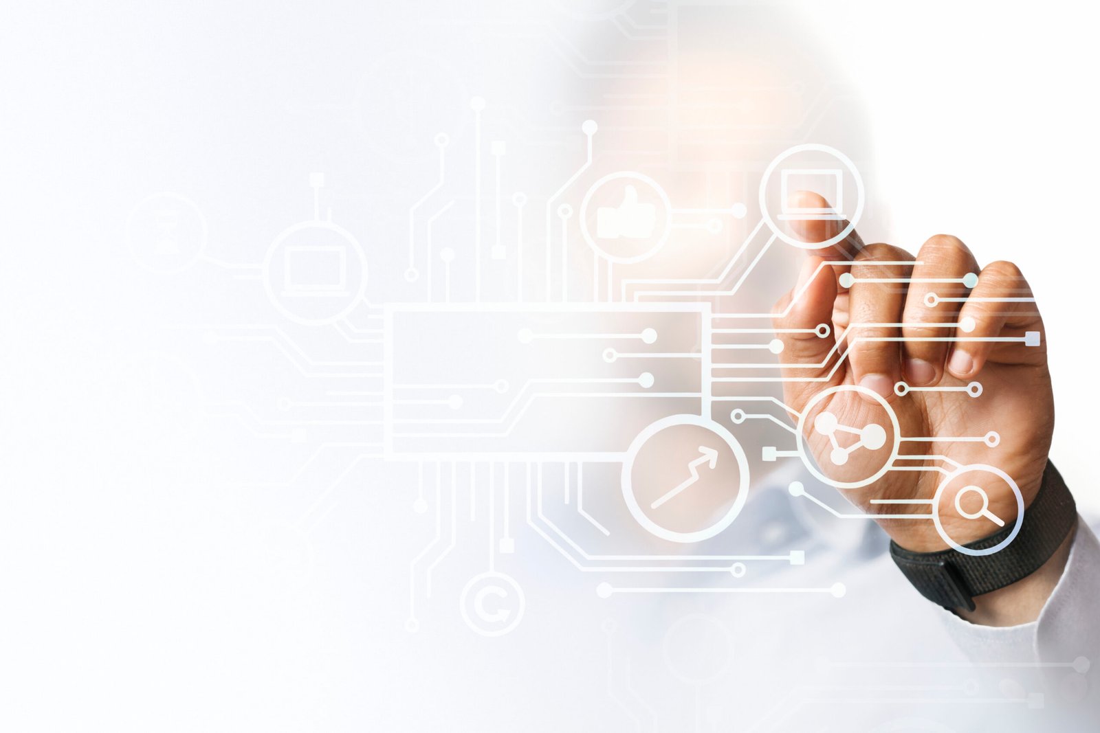 businessman pointing at his presentation on the futuristic digit