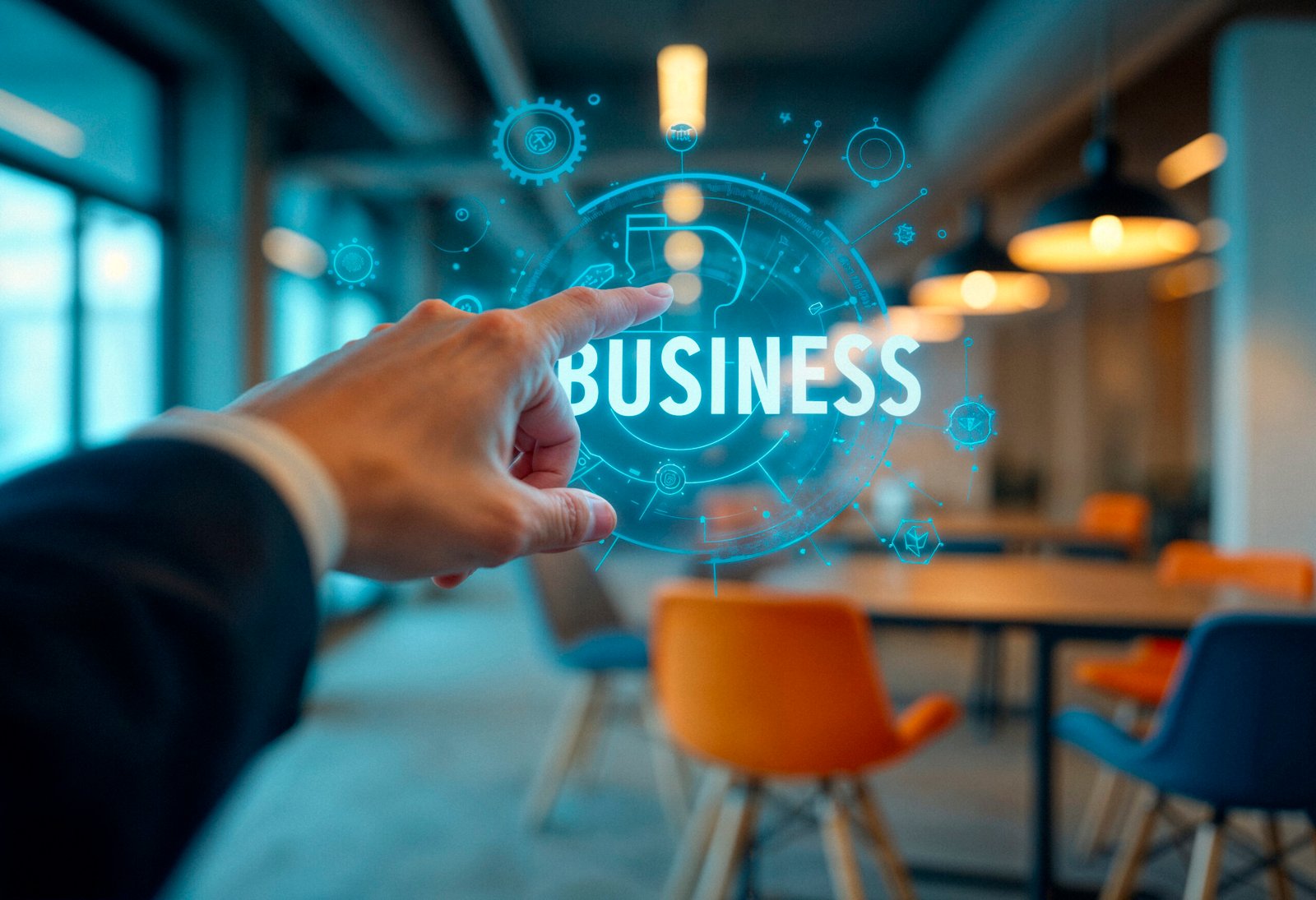 businessman pointing digital business graphic